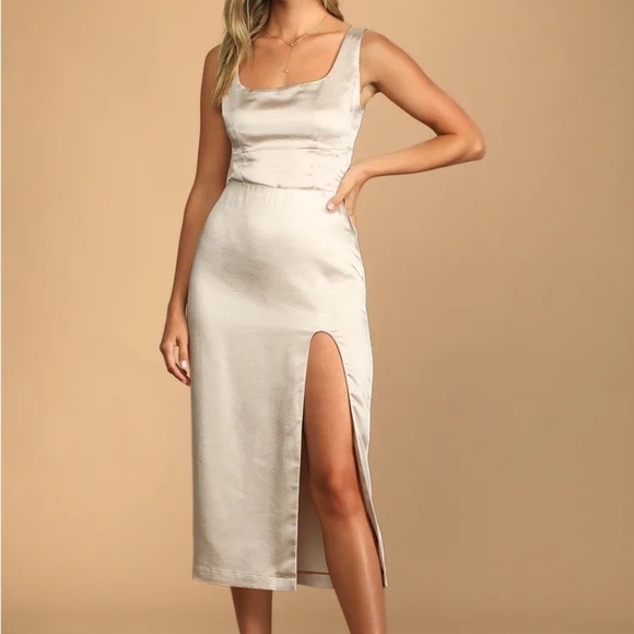 Lulus Dresses & Skirts - LULU’S Headed To Happy Hour Champagne Satin Midi Skirt